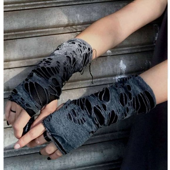 Upcycled Accessories - upcycled tattered distressed gloves